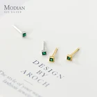 Modian натуральная 100% 925 стерлингового серебра зеленый квадратные Кристальные серьги-гвоздики для женщин Свадебные Небольшие серьги обручальные кольца для любителей ювелирных изделий