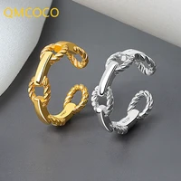qmcoco silver color punk hollow out reverse party finger ring for women pary adjustable handmade ring design fashion jewelry