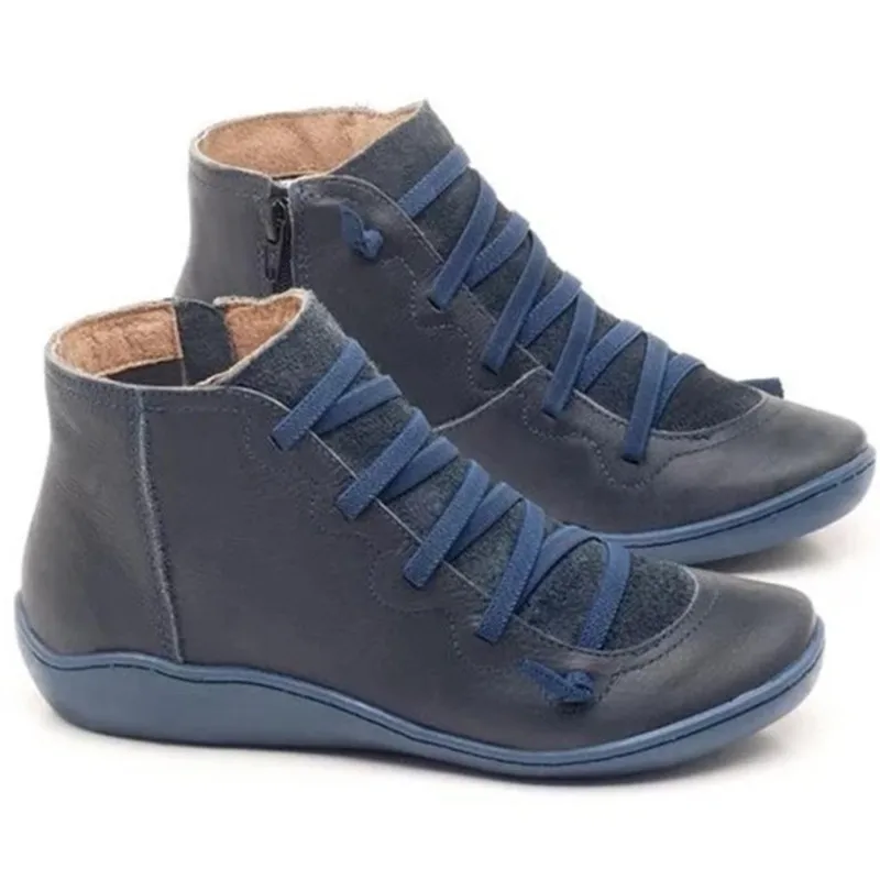 Women's PU Leather Ankle Boots Women Autumn Winter Cross Strappy Vintage Punk Flat Ladies Shoes Woman Botas Mujer | Обувь