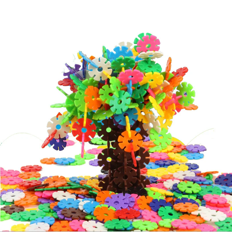 

100pcs/lot Plastic Snowflake Building Blocks For Kids Construction Toys Children 3D Puzzle Kindergarten Baby Assembly Toy Game