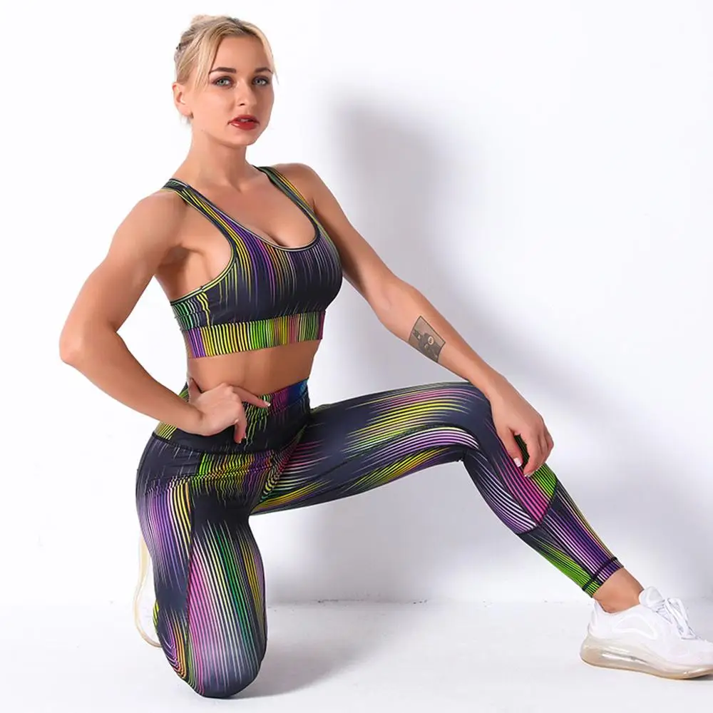

Digital Printing Women Yoga Suit Push Up Bra Leggings sets Gym Clothing Women Tracksuit Quick Dry Running workout Sportswear