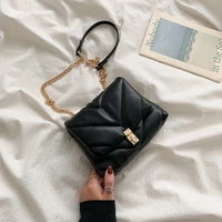 solid color pu leather shoulder bag bags for women 2021 new winter golden chain design messenger bag fashion handbag sac femme