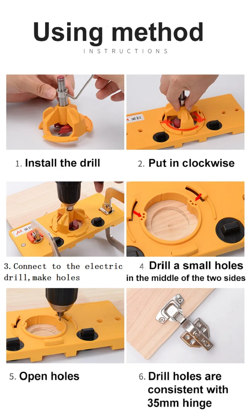 

Concealed 35mm Cup Style Hinge Jig Boring Hole Drill Guide for Woodworking Hole Puncher Drilling Locator Set Door Hole Tool
