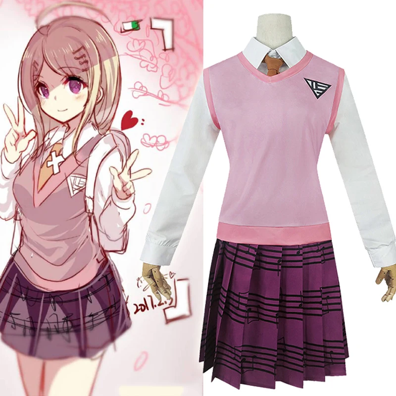 

Новинка, костюм для косплея Akamatsu kaede Danganronpa V3, женская форма, рубашка/жилет/юбка/носки/парики, школьная форма JK