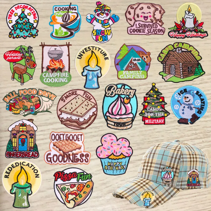 

Cartoon Embroidered Patches Christmas Cute Letters Appliques for Clothing Anime Patch Thermoadhesive Patches Badges Set