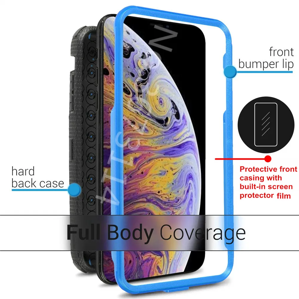 360 Full protection TPU+PC Shockproof Phone Case For iPhone XR 11 Pro XS Max 7 8 6 6S Plus X Belt Clip Hard armor Back Cover