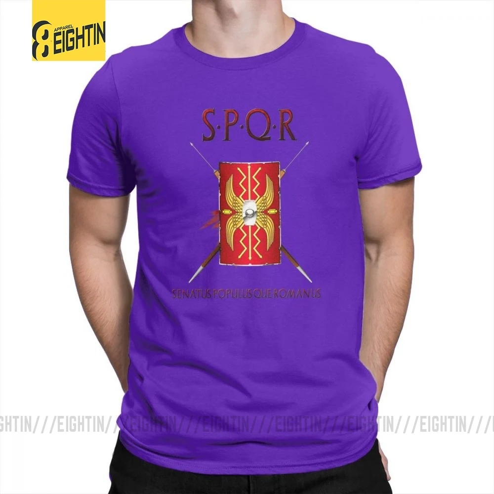 SPQR футболки, хлопок, Классическая футболка с коротким рукавом, новинка, Круглый ворот, мужские футболки, большой размер, принт, дышащие, Новинка - Цвет: Фиолетовый