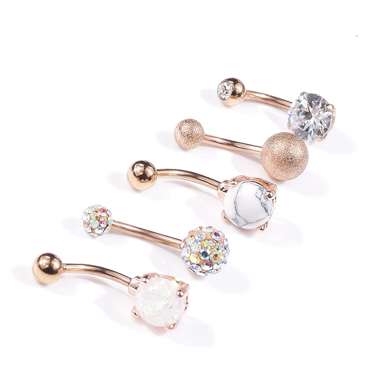 

1pc Zircon Belly Piercing Navel Button Ring Crystal Rose Gold Bar Dangling Ombligo Party Barbell for Woman Sexy Body Jewelry 14G