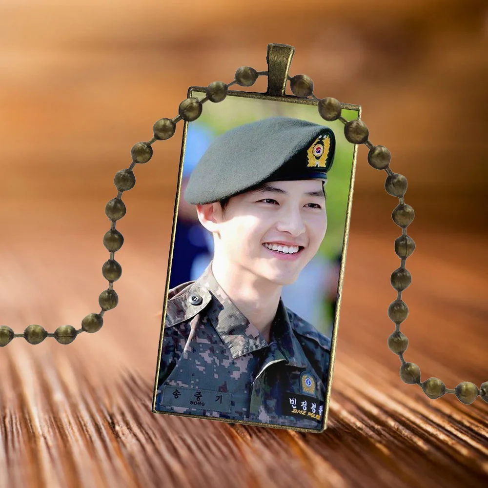 Descendants Of The Sun Song Joong Ki Glass Cabochon Pendant Necklace Rectangle Fashion For Women Children | Украшения и