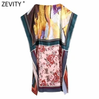 zevity women vintage tie dye patchwork floral print kimono shirt dress ladies retro summer loose straight midi vestidos ds8788