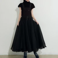 chic black denim mesh women dress 2020 korean summer school maxi dresses high waist robe japan style expansion femme vestiods