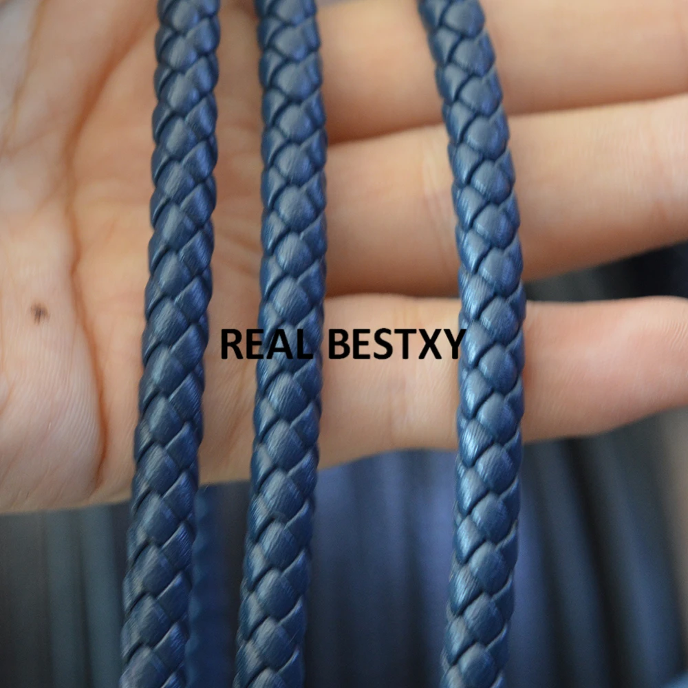 D091 5 м/лот около 6 мм Круглый Плетеный кожаный шнур синий цвет для изготовления