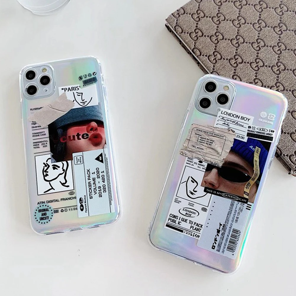 Мягкий чехол из ТПУ для iPhone 11 6s 7 8 Plus X XR XS 11Pro Max блестящий лазерный картонный 12Promax
