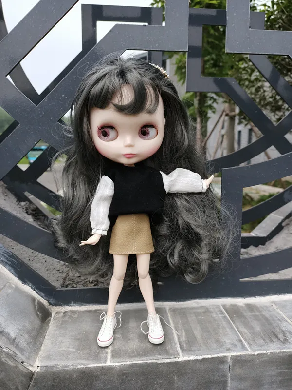 Одежда для кукол Blythes черно белая толстовка с длинным рукавом и мозаикой + цветная