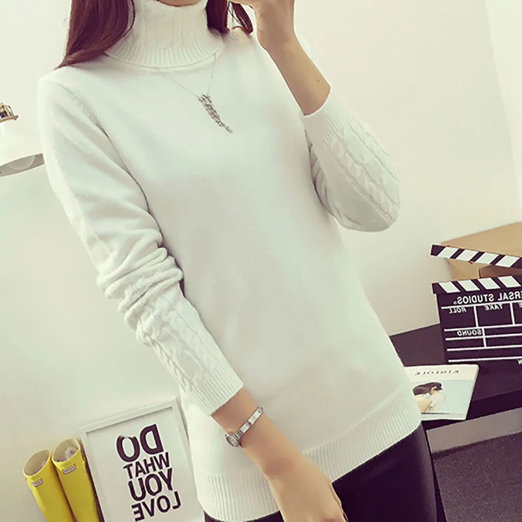 Женский трикотажный свитер-водолазка повседневный мягкий облегающий эластичный