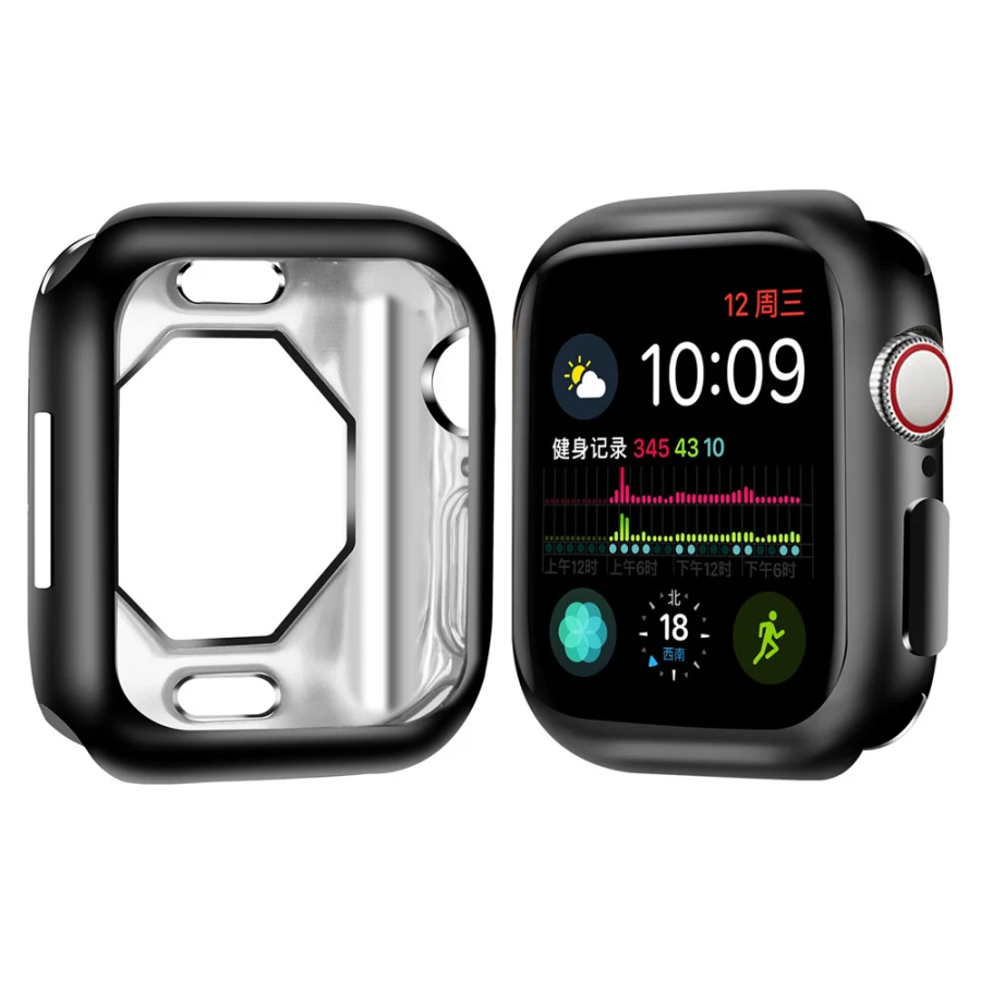 Чехол s для Apple Watch, 44 мм, 40 мм, серия 5, чехол с покрытием, TPU, мягкая защитная оболочка, защитная рамка для iWatch, 4 полосы, бампер