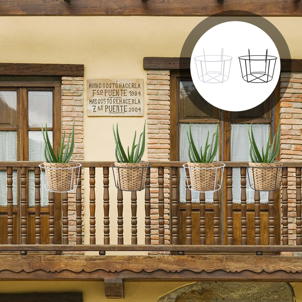 

4PCS Iron Flower Rack Round Flowerpot Hanging Stand Hanging Succulents Pot Rack