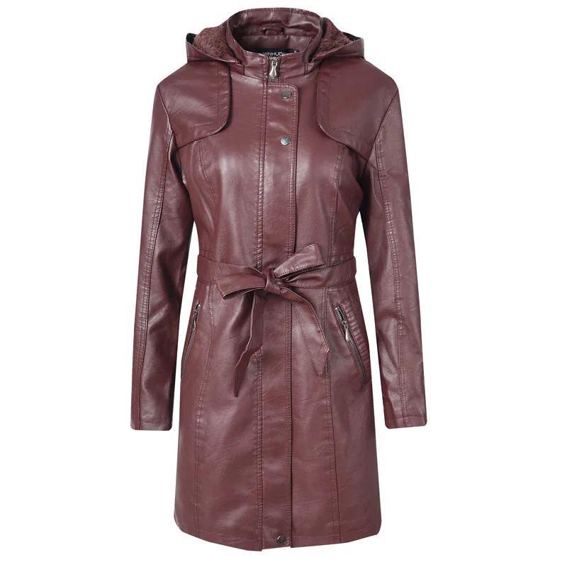 

Women coat 2019 autumn and winter coat PU leather jacket long section plus velvet thick leather coat veste femme Outwear S-XL