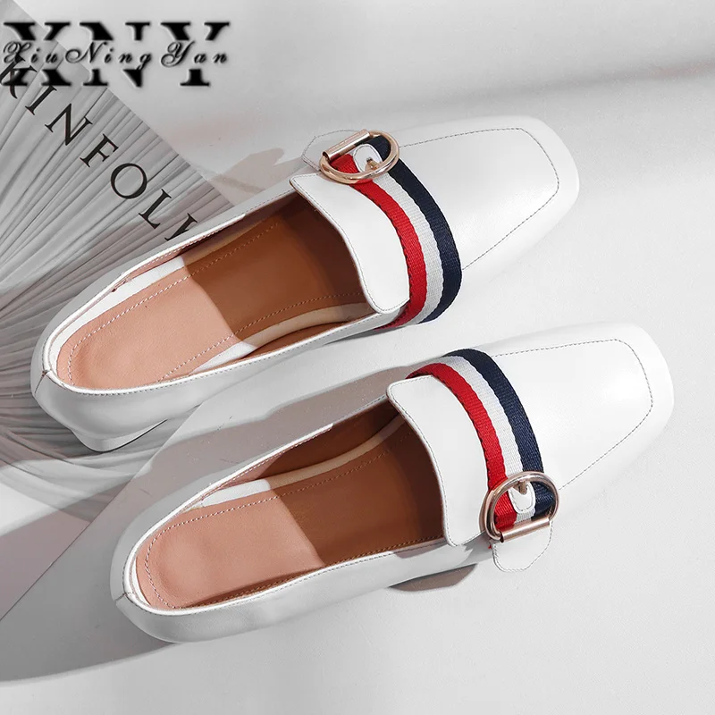 Xingningyan ручной работы Туфли без каблуков из натуральной кожи квадратный носок