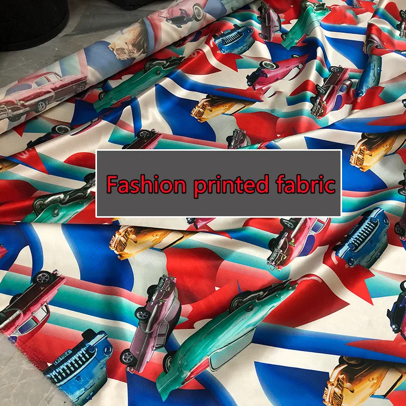 

French Haute Couture Series Light Luxury Style Rainbow Car Fashion Fabric Logo Clothing Polyester Handmade Custom Fabric Sewing