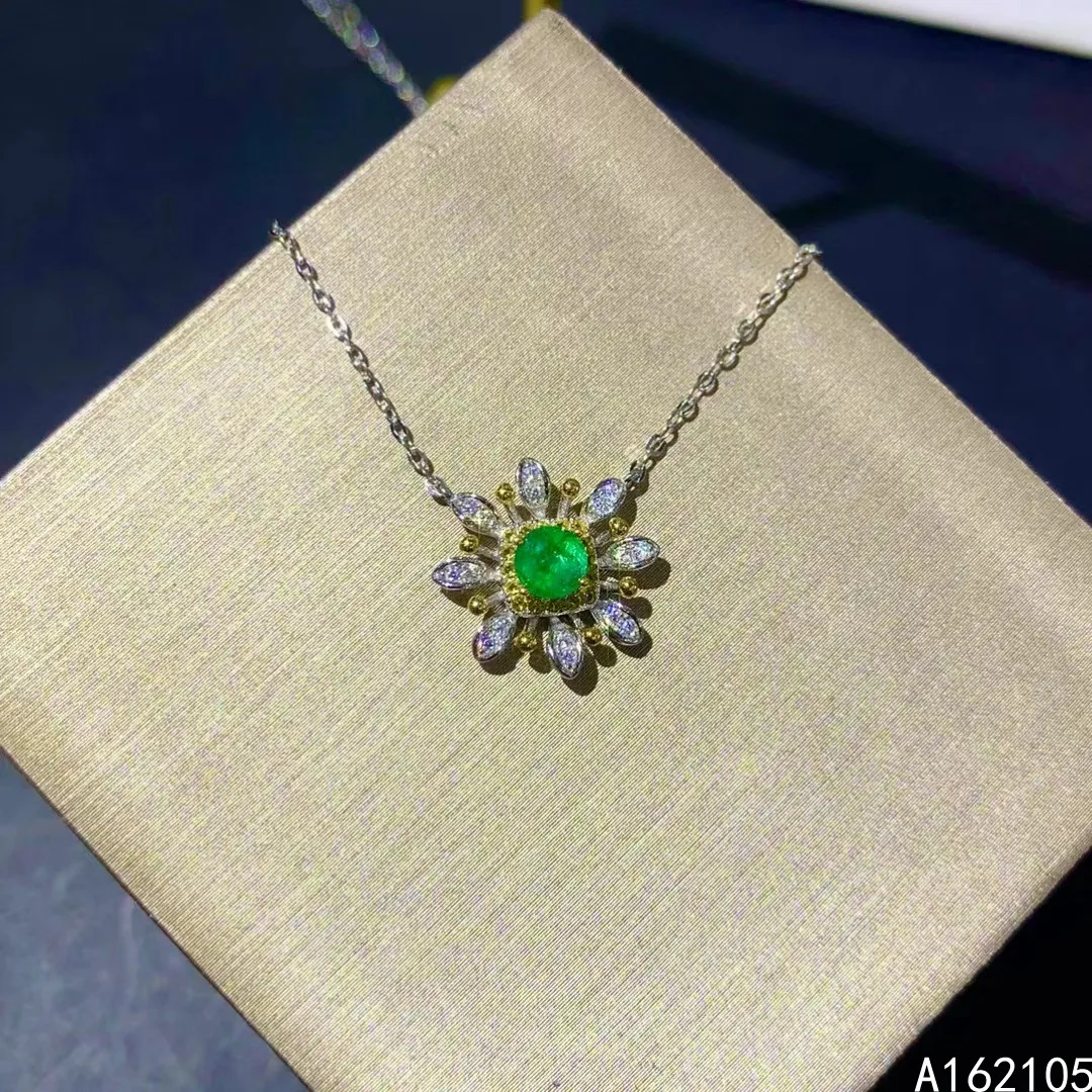 Fine jewelry 925 pure silver inlaid natural emerald girl luxury lovely flower round Chinese style gem pendant necklace chain sup