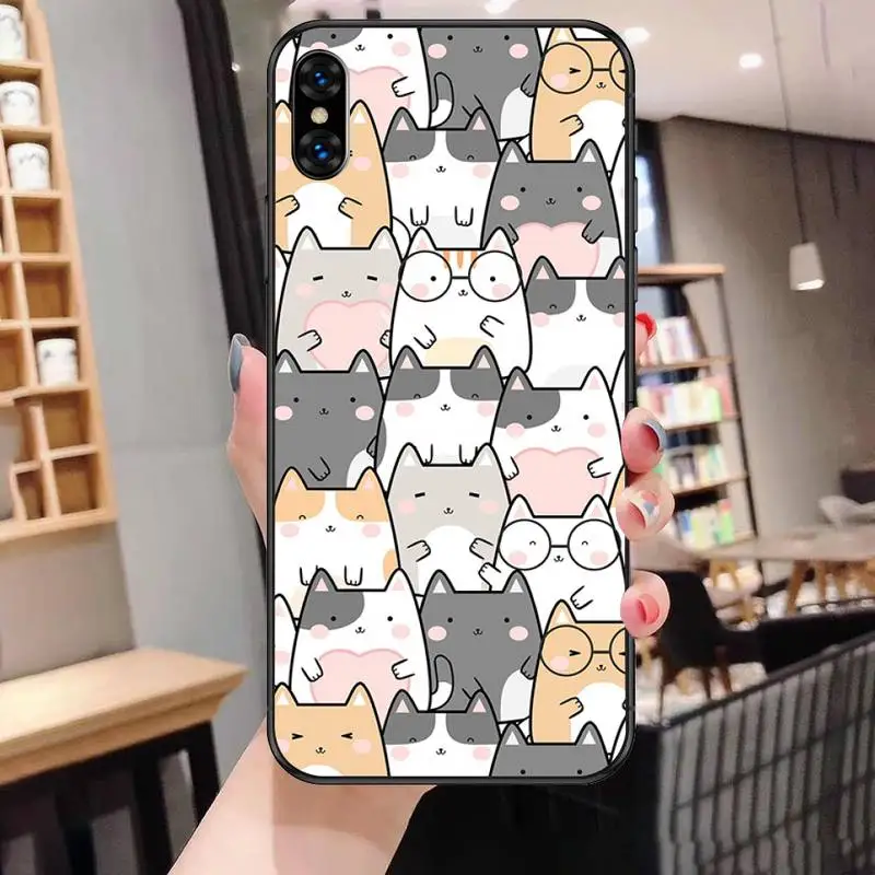 

cartoon cut cat Phone Case For Black-Iphone 5 5s se 6 6s 7 8 11 12 X Xs Xr Pro Plus Max Mini Cover