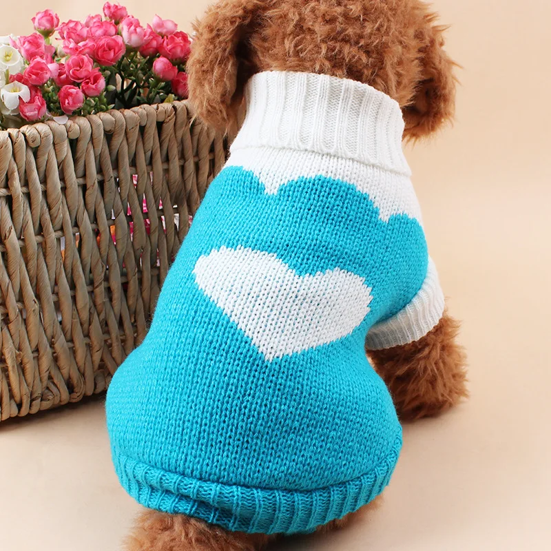 Одежда для собак с отворотами милый вязаный свитер рисунком клубники теплый