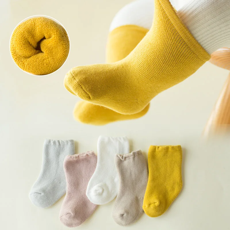 

5pairs/lot 0-36 Months Baby Winter Solid Socks Lovely Soft Newborn Toddler Infant Kids Girls Boys Non Slip Socks