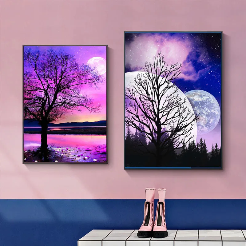 

Moonnight Landscape Dead Wood 5D Diamond Painting Cross Stitch Kits Diamond Mosaic Sale Embroidery Full Square Drill Home Decor