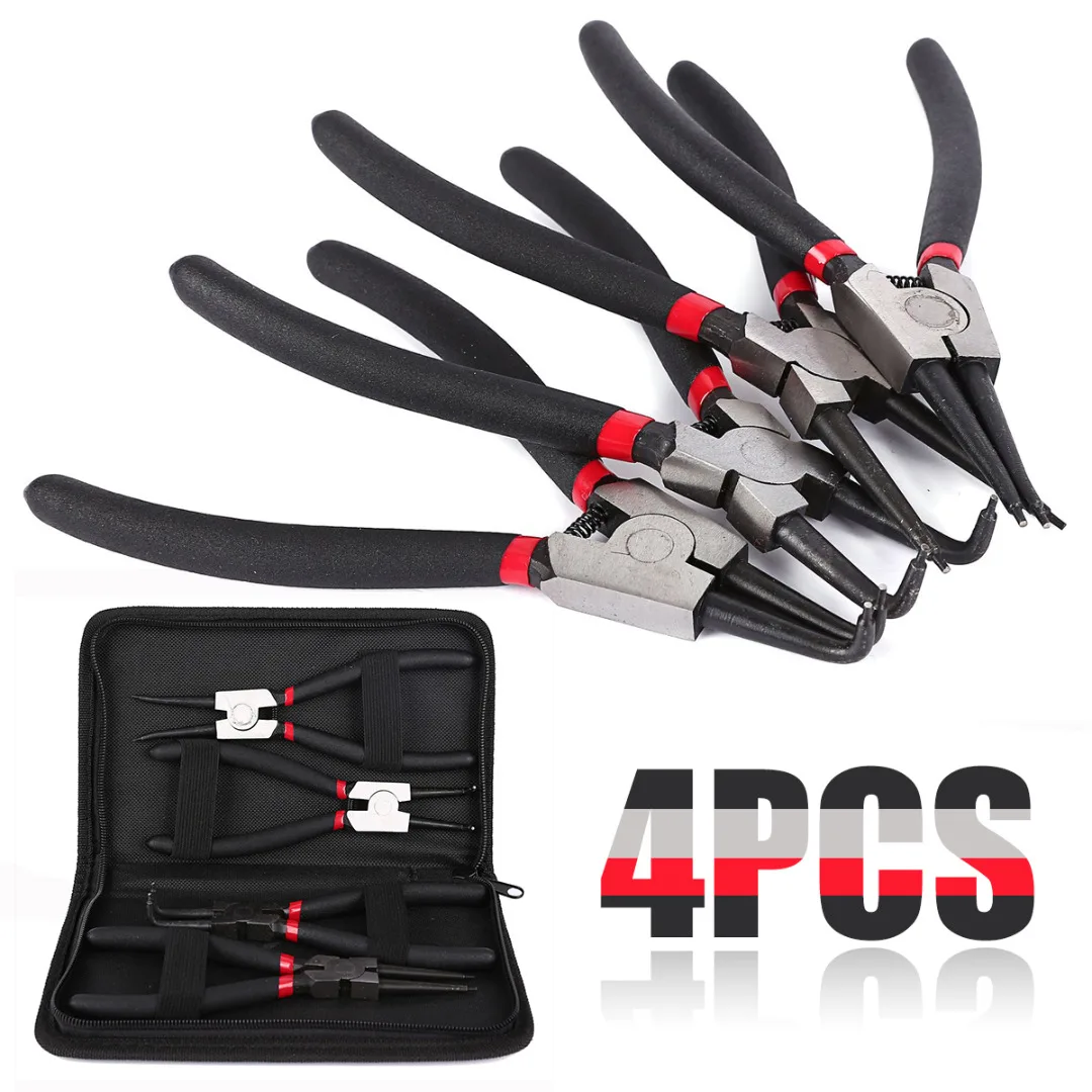 

4pcs Heavy Duty Circlip Pliers Kit Outside Inside 7" 180mm Right Angled Beak Portable Multifunctional Snap Ring Circlip Pliers