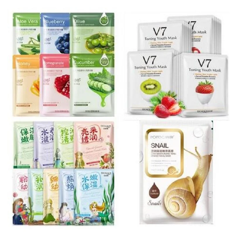 50pcs Sheet Mask Korean Snail Dope Essence Face Mask Whitening Facial Mask Moisturizing Beauty Skin Care Masks Factory Price