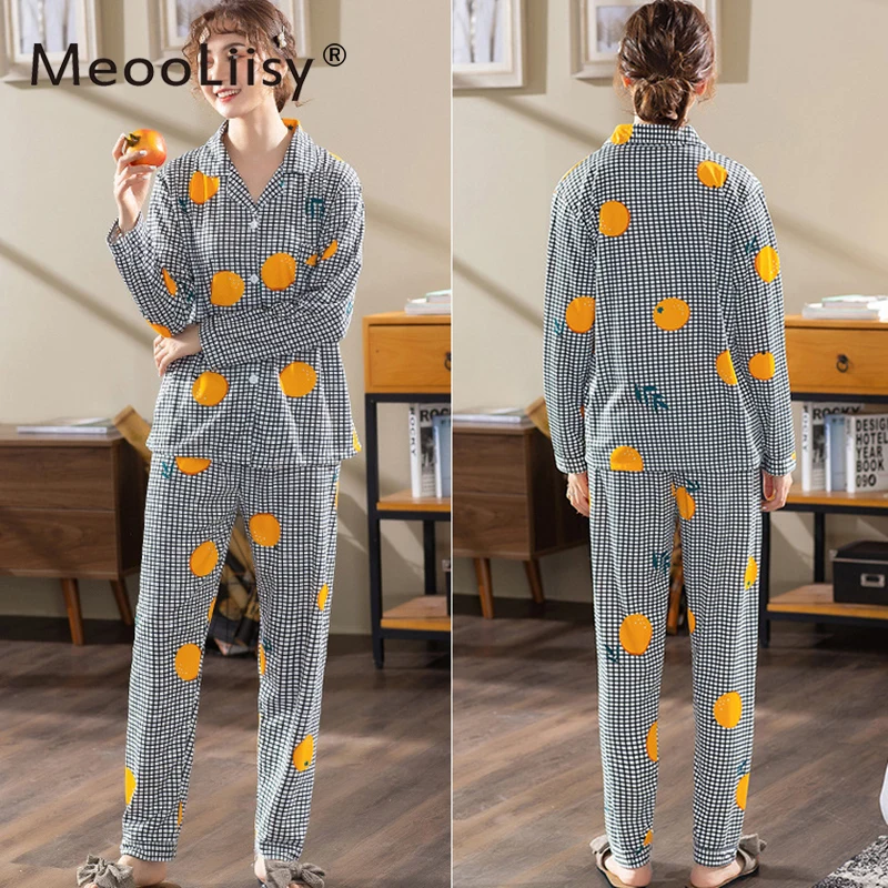 MeooLiisy Korean Style Women Pajamas Set women's Long-sleeved Two Pieces Cute Hoomwear Plus Size Sleepwear M to XXL