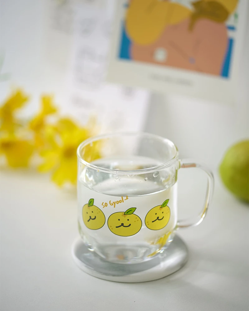 

Three orange cup glasses ins wind cute cartoon children's breakfast milk cup creative shake cup