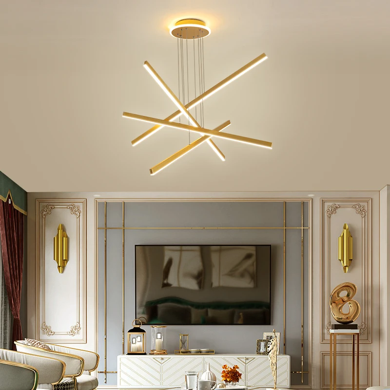 FKL Modern Chandelier Golden LED Acrylic Light Shade Living Room Dining Bar Minimalist Irregular | Лампы и освещение
