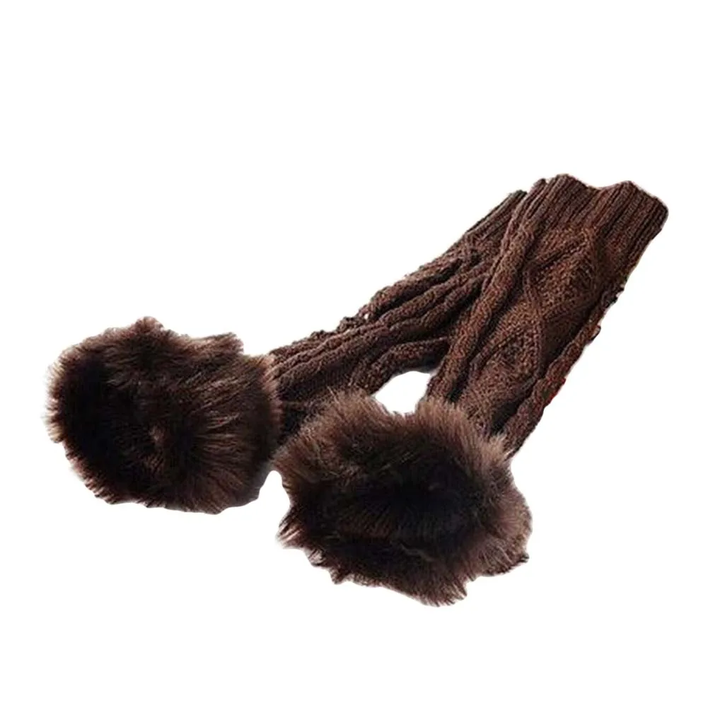 

Women Solid Color Fingerless Long Knitted Gloves Faux Fur Arm Sleeves Warmers Soft Comfort Streetwear Christmas gift