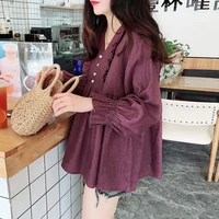 ladies shirt baby shirt top korean version of the early autumn sweet foreign style v neck lace flared sleeve shirt
