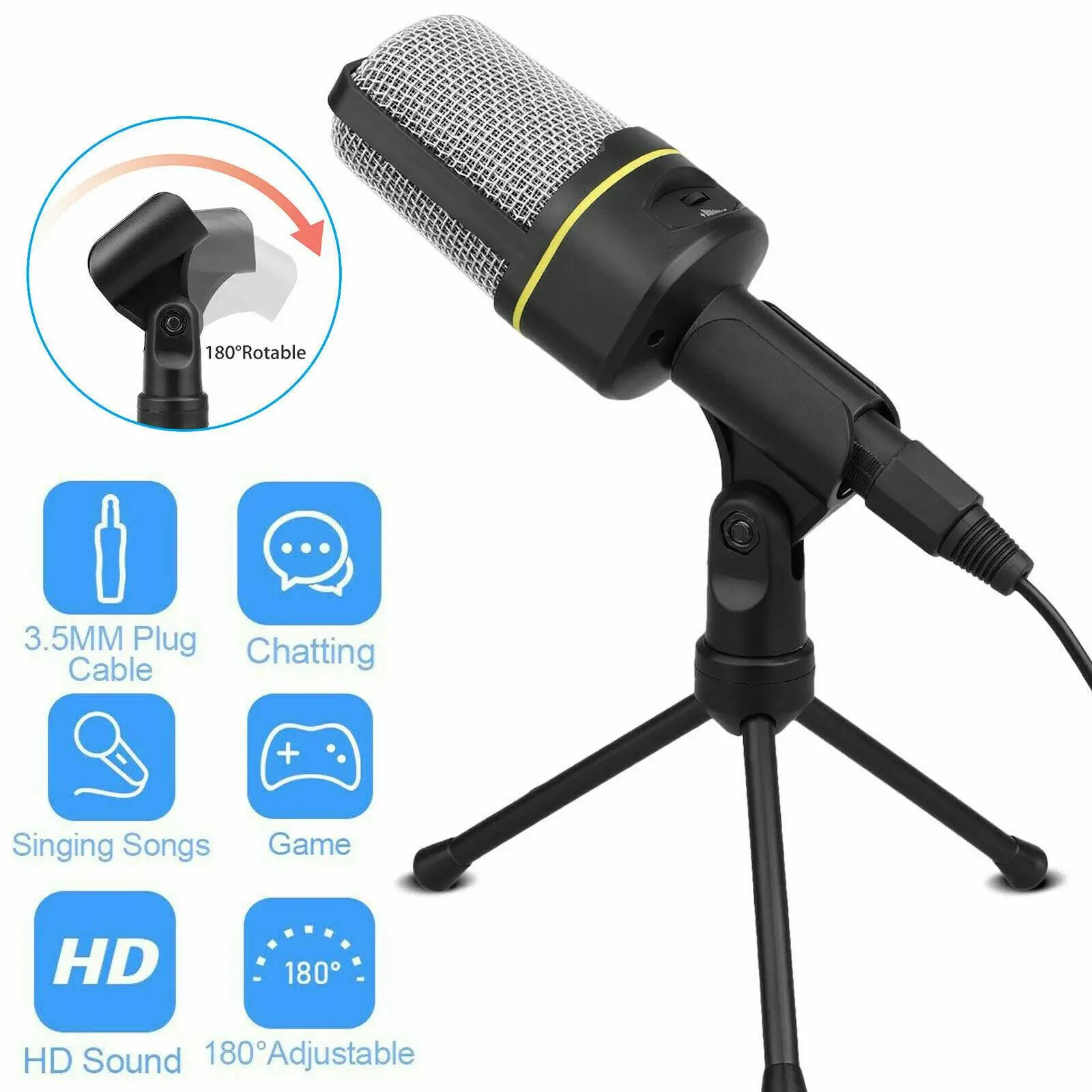 

Condenser Microphone 3.5mm Plug Home Stereo MIC Desktop Tripod for PC YouTube Video Skype Chatting Gaming Podcast Recording