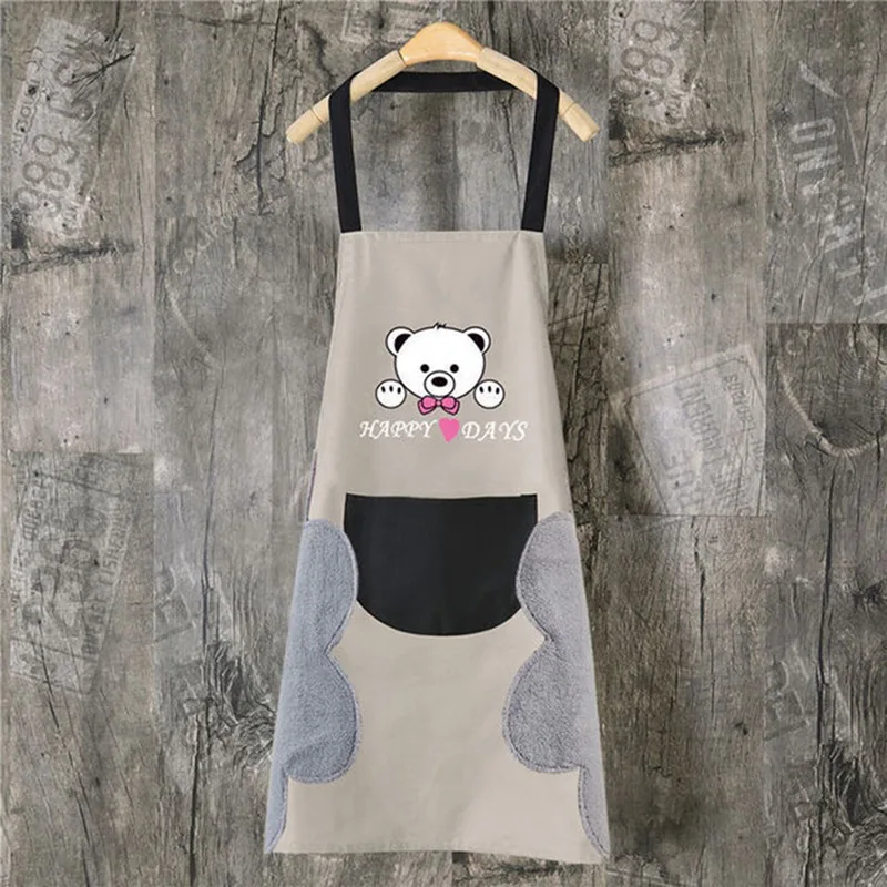 

For Waterproof Bear Plaid Printed Kitchen Apron Kids Men Women Unisex Pocket Chef Cooking Aprons Waist Apron