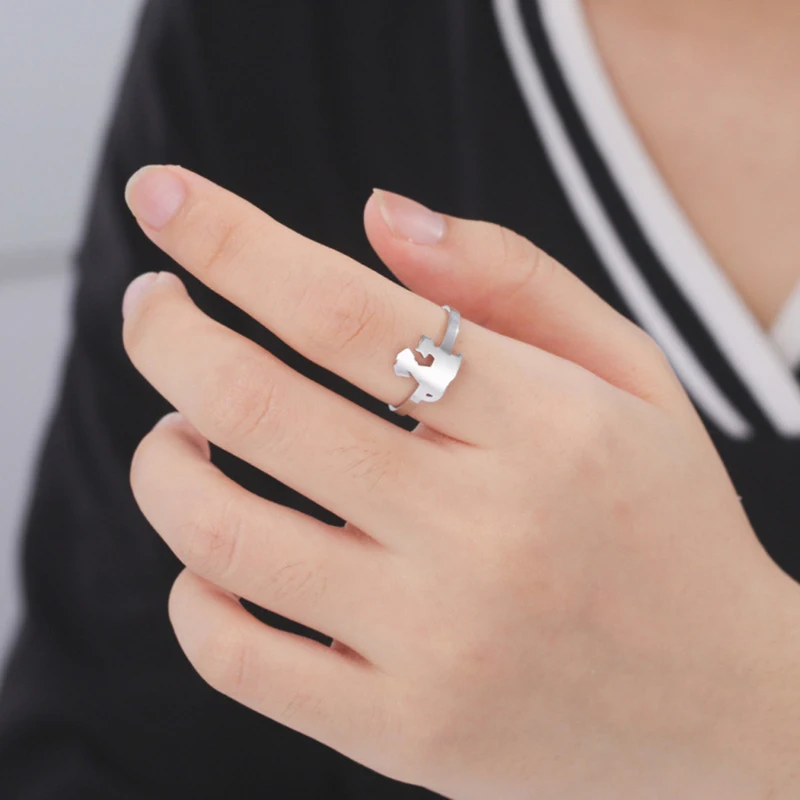 

Cute cartoon niche design stainless steel steel color dog cat pattern open ring