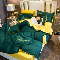 luxury 100 cotton bedding set egyptian satin solid color home embroidery comfortable silky duvet cover sheet pillowcases