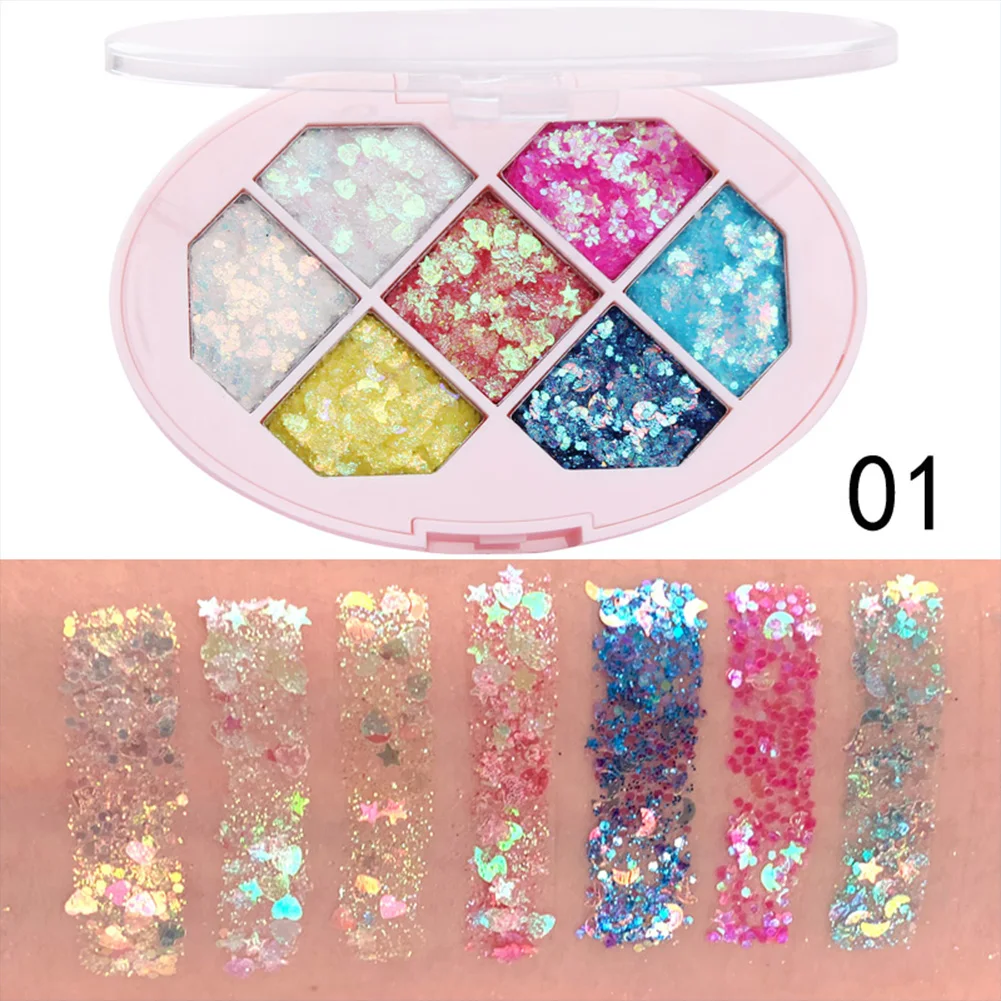 

7 Colors Beauty Glitter Eyeshadow Palette Mermaid Long Lasting Scales Waterproof Eye Shadow Face Makeup Powder Seuqins Gel Ship
