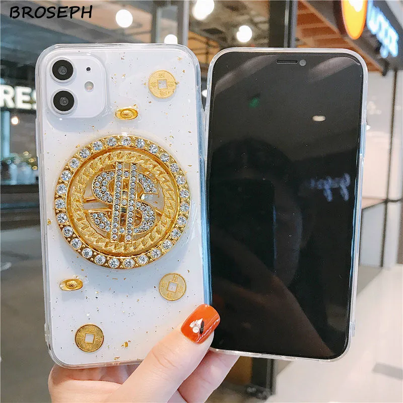 Diamond Золотой глиттер для телефона чехол iPhone 12 11 Pro X Xr Xs Max доллар прозрачной задней