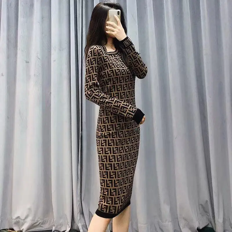 

Temperament Age-reducing Mid-length Dress 2021 Autumn New Double F Letter Jacquard Loose Base Knitted Skirt