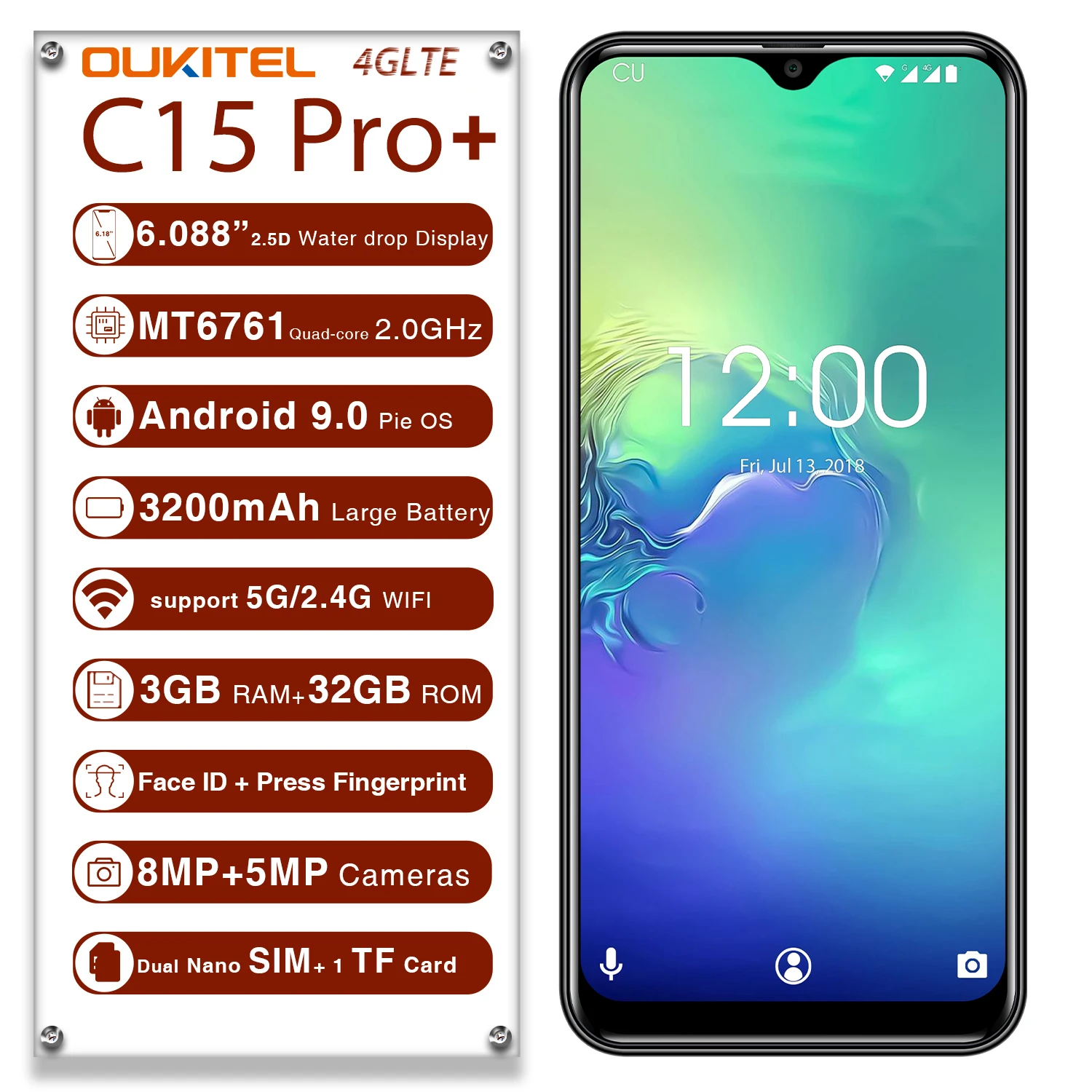Смартфон OUKITEL C15 Pro мобильный телефон с экраном Waterdrop 6 088 дюйма MT6761 2 Гб + 16 Гб/3 ГБ 32