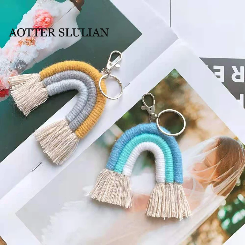 

Rainbow Tassel Keychain Bag Ornaments Handmade Weaving Bag Hanging Pendant Key Chain Accessories Handbags Wallet Car Mascot Deco