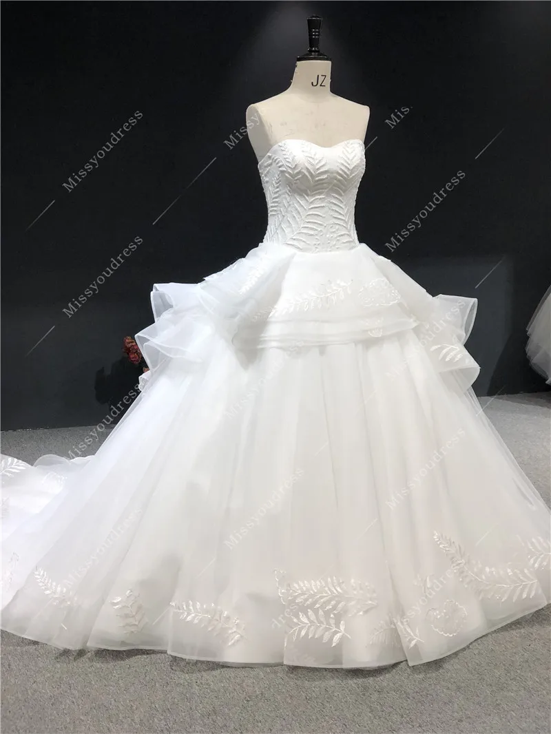 свадебное платье 2021 Newest High Quality Ivory Strapless Embroidery Ball Gown Floor Length with Train Bridal Wedding Dresses