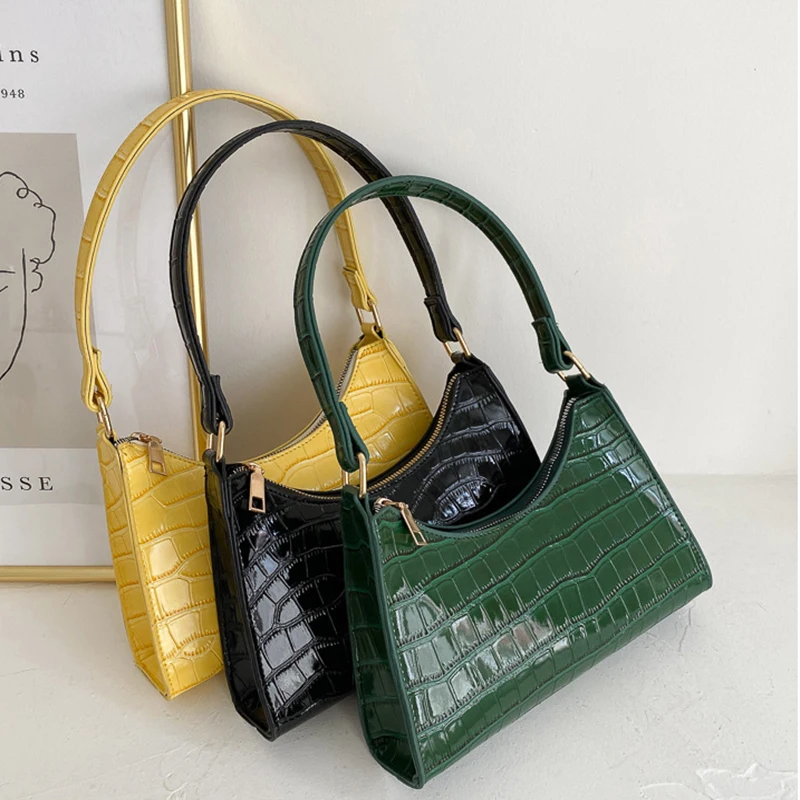 

2020 New Shoulder Bag for Women Luxury Designer Crocodile Pattern Brand PU Leather Underarm Baguette Casual Shopper Purse Bolsas