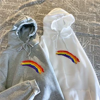 rainbow printed sweater men and women hooded pullover loose trend lovers hong kong style jacket 2021 autumn and winter