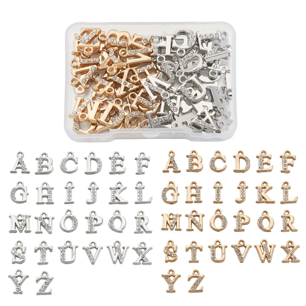 

2 Sets 2 Colors Alloy Rhinestone Charms Alphabet Letter A~Z Crystal Mixed Colorn26pcs/set 1set/color