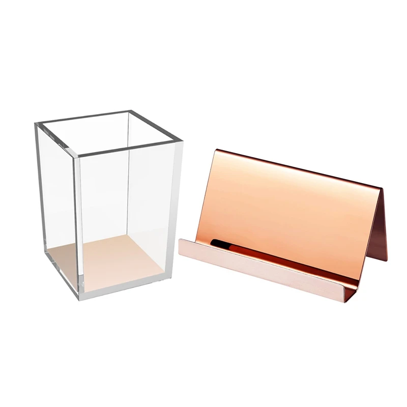 Держатели для визиток 2 лампочки (розовое золото) и 1 акриловый квадратный